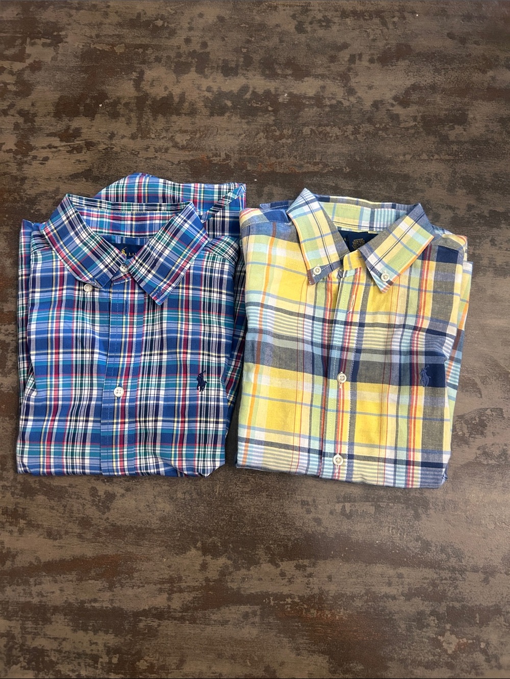 Polo Ralph Lauren Boys Size 7 Plaid Button-Down Shirts - Blue & Yellow